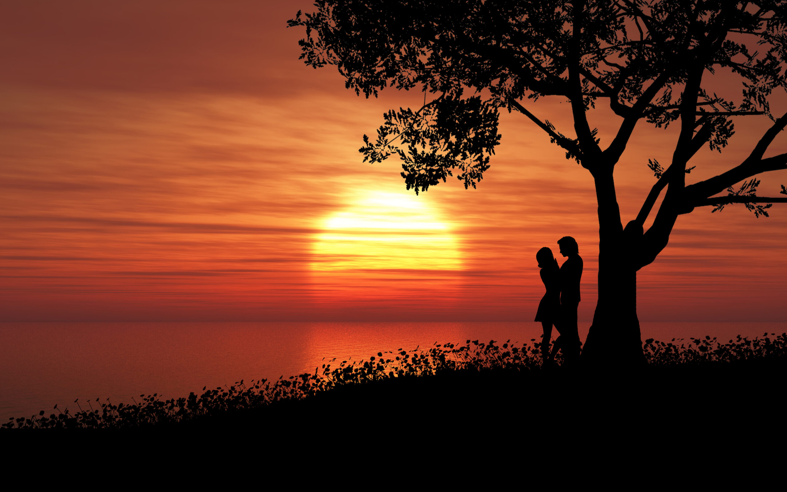 Couples together on a sunset