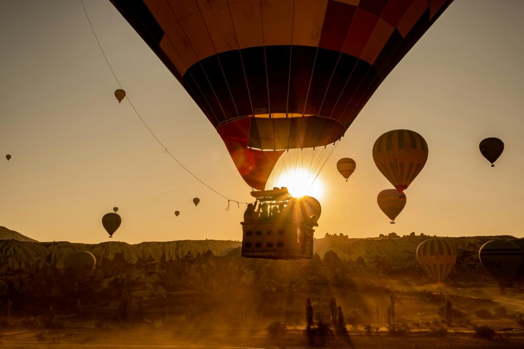 Couples riding a hot air balloon