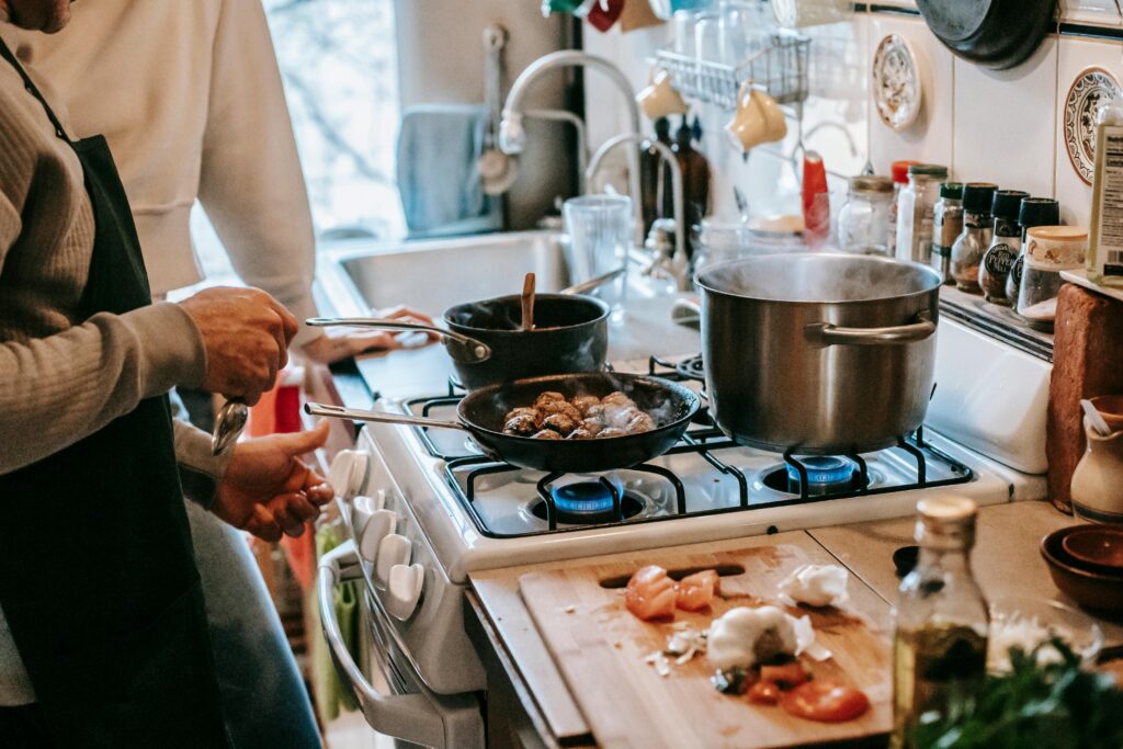 Couples cooking together