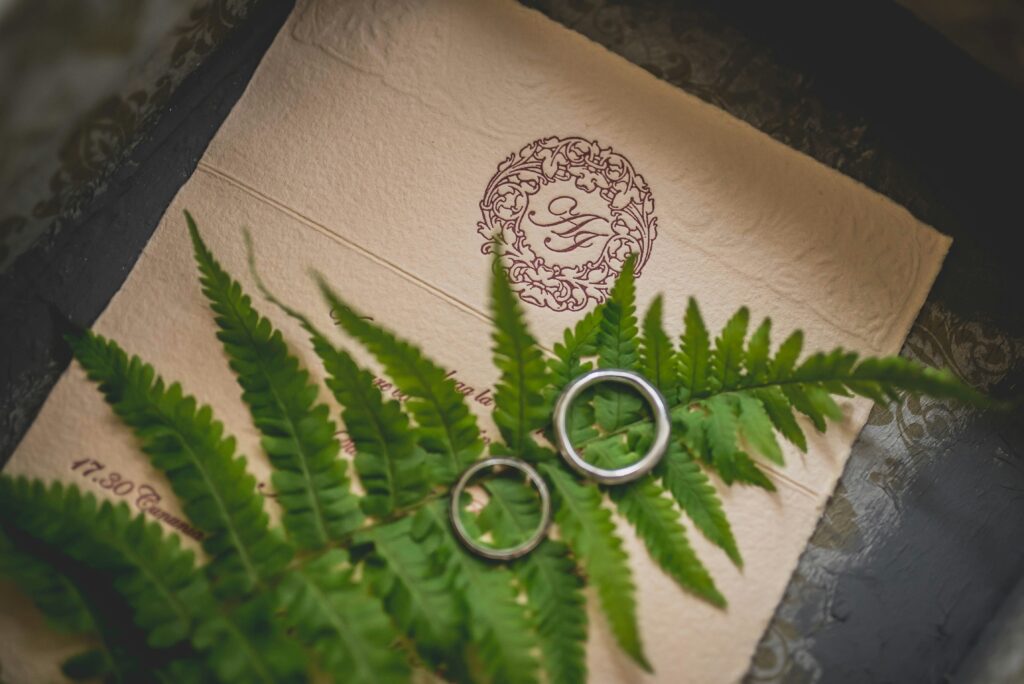 Wedding rings and invitation